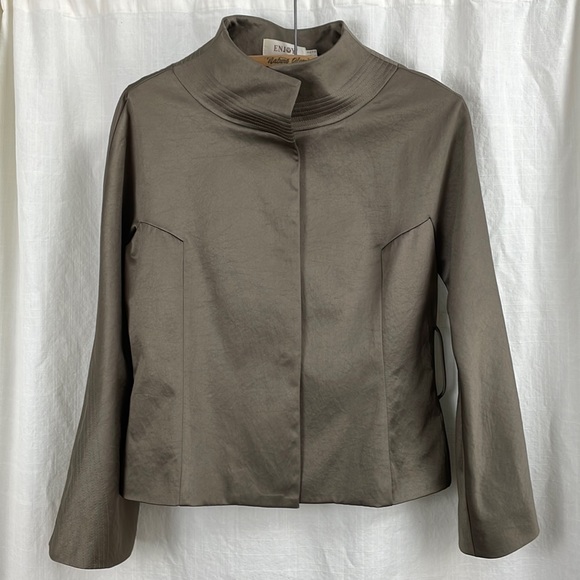 Vintage 90s Y2K Jacket Blazer by ENJOY medium brown shimmer kimono sleeve - Picture 2 of 16